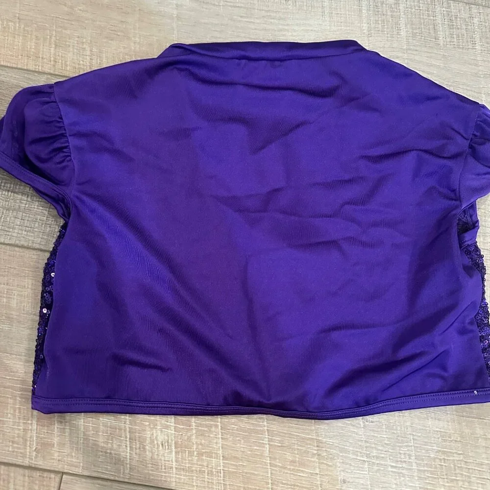 CURTAIN CALL COSTUMES PURPLE CROPPED DANCE COSTUME TOP CXL #E1857 ZIP FRONT